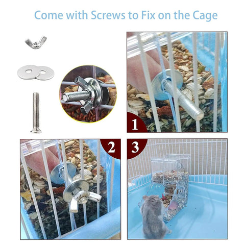 Big Time Clear Acrylic Automatic Hamster Feeder And Pet Food Dispenser For Small Critters Like Guinea Pigs with screws for secure mounting.