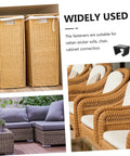 Multiple views of 12 Pack Outdoor Furniture Clips For Patio Sofas And Rattan Chairs, lightweight quick install clamps shown in use.