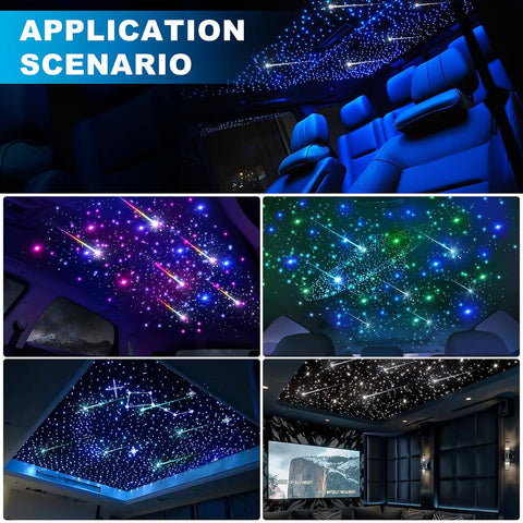 Headliner Kit With Four Color Fiber Optic Lights And Two In One Light Engine For Your Car Interior Glow Up installed in cars and room