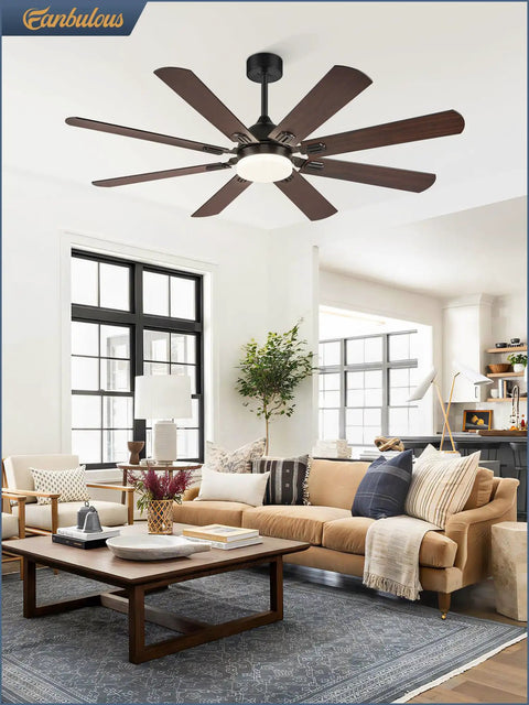 Huge 62 Inch Ceiling Fan With Lights Remote Control Black Modern Farmhouse Indoor Outdoor 8 Dual Finish Blades Walnut And Black Quiet DC Motor Bright LED Light