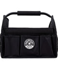 Front view of Grab And Go Quick Load Collapsible Car Detailing Caddy Organizer in durable black design with handle.