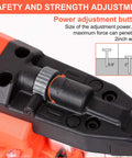 Close-up of power adjustment on Cordless 20V 18 Gauge Brad Nailer Dual Mode Nail Gun For DIY Pros And Home Renovations