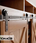 Mini Black Rustic Non Bypass Sliding Barn Door Hardware Kit For Two Doors 36 Inch Flat Track With Straight Rollers