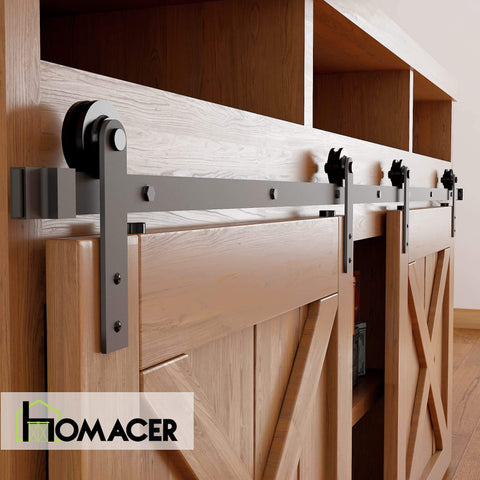 Mini Black Rustic Non Bypass Sliding Barn Door Hardware Kit For Two Doors 36 Inch Flat Track With Straight Rollers