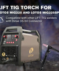 Lift TIG Torch For MIG225 And MIG225SP Welders, WP-17V Welding Gun With Dinse 35-50mm Quick Connector visible beside welder
