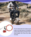 Mini Bike Brake Lever Kit With Caliper Replacement And 61 Inch Cable shown with rider on dirt path