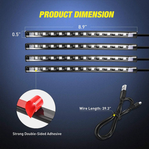 Multicolor Music LED Car Interior Strip Lights Kit With Sound Active Rhythm USB Powered Under Dash Ambient Lighting size details