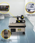 Pro Commercial Steam Cleaner 1800 Watt Steel Body with water burst button and 1-gallon capacity for tough stains.