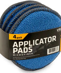 Four Pack Five Inch Blue And Gray Microfiber Polishing Pads For Car Detailing Smooth Even Application Of Wax Polish And Tire Shine