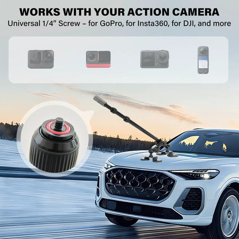 Heavy Duty Magnetic Car Mount For Insta360 And Action Cam With N52 Magnet Quick Release Base on car hood with 1/4" screw