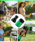Six Sets Garden Hose Quick Connectors, 3/4 Inch Plastic Hose Fittings snapped onto garden hose in use, showing leak-free watering