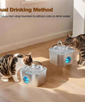 Cats drinking from Stainless Steel Cat Water Fountain For Cats And Small Pets Automatic Indoor Waterer Durable Metal Drinking Fountain