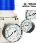 3/8 Inch NPT Air Pressure Regulator For Air Compressors With No Fuss Easy Pull Knob, showing high precision gauge