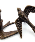Vintage Cast Iron Closet Door Pull Handles In Bronze Finish With Delicate Bird Design Set Of 2 shown from side angle