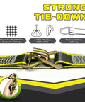 Heavy Duty Car Trailer Tie Down Straps Kit Four 2x10 Inch Ratchet Straps With J Hooks And Clips displayed with design details.