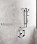 Tru-Temp Mixing Valve With Pressure Balance Rough-In Trim Kit, Square 1/2 In NPT, Brushed Nickel Finish, installed in shower