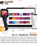 E5 Pro Thermal Imaging Camera With WiFi And Ignite Cloud For Handheld Infrared Inspections shown with laptop and phone