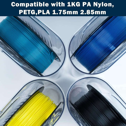 Moisture Proof And Dust Proof 3D Printing Filament Storage Box Set, 4 Pack With Desiccants, showing stored colored filaments