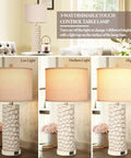 Set of 2 Farmhouse Table Lamps with 3-Way Dimmable Touch Control showing low, medium, high light settings in cozy living room