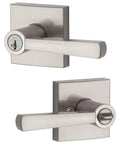 Spyglass Entry Door Handle Reversible Lever With Keyed Lock And SmartKey Rekey Technology Microban Protection Satin Nickel Finish.