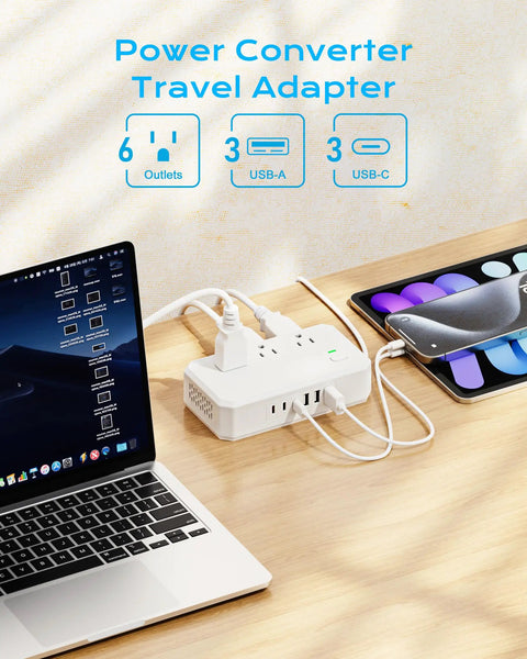 12 In 1 World Travel Adapter With 6 AC Sockets And 6 USB Ports Plus USB C Fast Charge Up To 4.5A 220V To 110V Voltage Converter