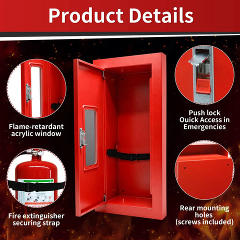 Sleek Semi Recessed Fire Extinguisher Cabinet With Quick Access Safety Door showing flame-retardant acrylic and interior securing strap.