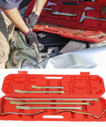 7 Piece Car Dent Repair Rod Tool Set for Auto Body Repair shown in red case with metal rods for trim panel removal and precision work
