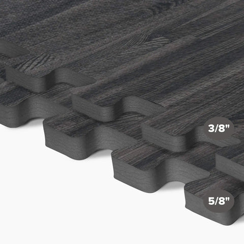 Wood Grain Interlocking Foam Floor Tiles Three Eighths Inch Thick Anti Fatigue Mats EVA Flooring Carbon Color close-up