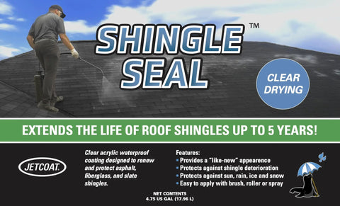 Heavy Duty Clear Acrylic Roof Coating For Asphalt Shingles And Slate Sealer Waterproof Shield 4.75 Gallon being applied on shingles.