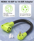 Heavy Duty Nema 10-50 to 14-50R EV Charger Plug Adapter on a marble surface, showcasing 50A connectors.