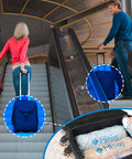Travel Compression Bags 12-Piece Set With 6 Medium And 6 Large Space Saver Bags No Vacuum Needed For Cruise Packing And Luggage Organization image showing luggage on escalator and compressed bags