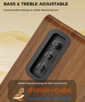 Bass & treble controls on Beefy Bass Bookshelf Speakers 36W RMS BT Five Four Wireless Studio Monitors with wood finish.
