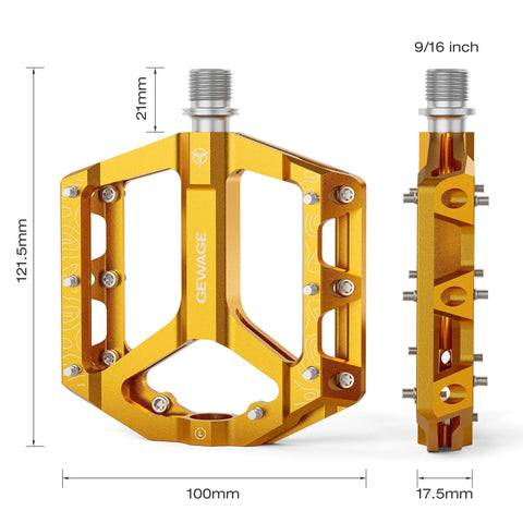 Grippy Non Slip Aluminum Flat Bike Pedals with Big Platform, 100x121.5mm, 9/16 inch, Sealed Bearings, Durable Anti Slip Design