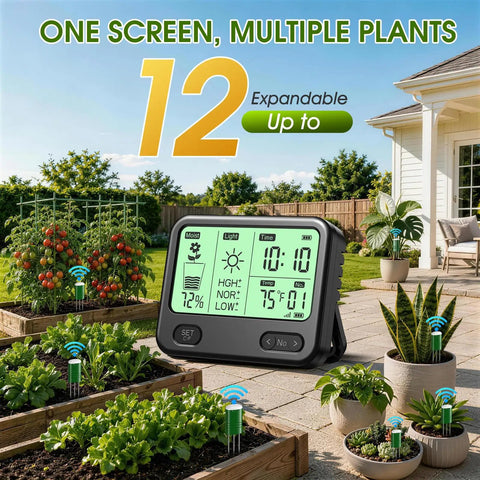 4 In 1 Wireless Soil Tester For Indoor And Outdoor Plants With Real Time Moisture, Temperature, Sunlight Readout And Large Screen, Easy Garden Water Meter For Lawn, Farm, And Houseplants in backyard garden