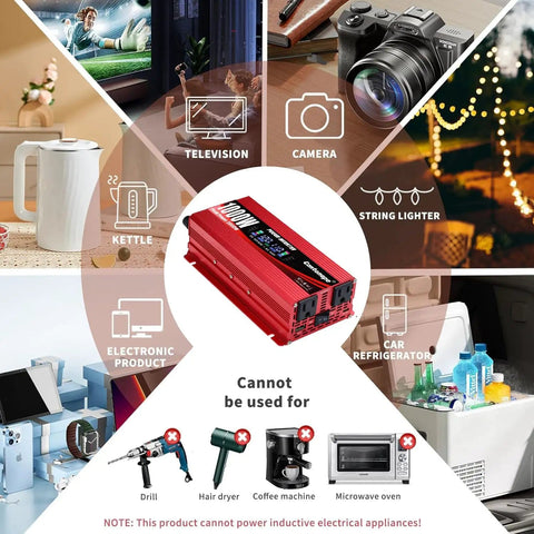 1000W Car Power Inverter With LCD Display 12V DC To 110V And 120V AC in use with electronics, not for high-power devices
