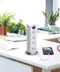 Pop Up Retractable Surge Protector With Auto Raise Hidden Recessed Power Strip Featuring 2 USB Charging Ports And 3 AC Outlets