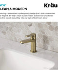 Indy Single Handle Basin Bathroom Faucet With Pop Up Drain And Overflow In Brushed Gold Solid Brass Construction installed by sink