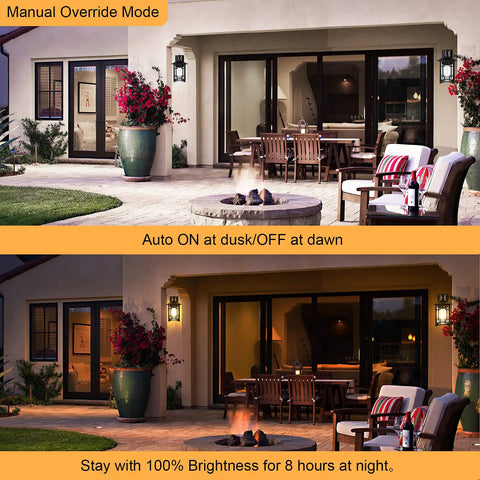 Smart Motion Sensor Outdoor Wall Light With Dusk To Dawn Auto High Output On Motion Anti Rust Matte Black Wall Lantern at patio
