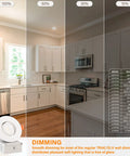 Light dimming settings in a kitchen with Recessed 3 Inch Gimbal LED Downlight Kit With Junction Box, 360 Degree Adjustable And 25 Degree Directional, 3 CCT Selectable displayed.