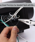 Pro Level Needle Nose Pliers Built Like A Tank With Tempered Steel Jaws For Tight Squeeze Tasks gripping black wire.