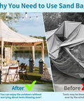 Comparison of canopies with and without Four Heavy Duty Sand Bags For Canopy And Gazebo Legs Extra Large 6 By 20 Inch Sand Bags Without Sand Perfect For Pop Up Tents Outdoor Sun Shelters And Umbrellas Built To Last With 800D Oxford Cloth And Waterproof Coating.