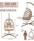 Indoor Outdoor Wicker Hanging Egg Chair With Stand Cozy Patio Swing Hammock Egg Shell Chair With Cushions 350 Lb Capacity dimensions