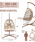Dimensions of Hanging Egg Chair With Stand For Indoor And Outdoor Use Cozy Patio Rattan Swing Hammock Chair With Cushion 350 Lb Capacity Egg Shaped Lounge Chair For Lawn Backyard Balcony Bedroom Beige