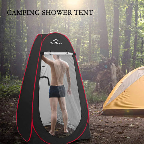 Pop Up Shower Tent For Outdoor Privacy, Tool Free Setup In A Snap, 47.2W x 74.8H Changing Tent in forest setting