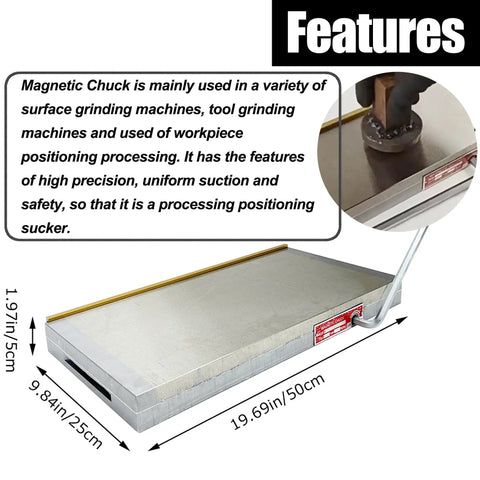 10 X 20 Inch Permanent Magnetic Chuck For Surface Grinder And Grinding Machine, High Precision Workholding With Rock Solid Suction 100 To 120 N Per Cm2 And Uniform Magnetic Distribution, Built To Last, shown with 50cm size