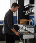 Person using kitchen drawer with Two Pack Self Stick Cabinet Handles Matte Black Aluminum Alloy No Drill Adhesive Drawer Pulls For Cabinets