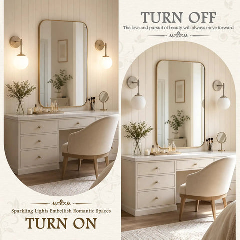 KoKo&Yukina 2 Pack Nickel Mid Century Wall Sconce Bedroom Bulb Included, featuring globe style lighting by a modern vanity.