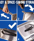 Perforated Pizza Peel 12 Inch With 10 Inch Folding Handle Stainless Steel Spatula Paddle shown folding for easy storage