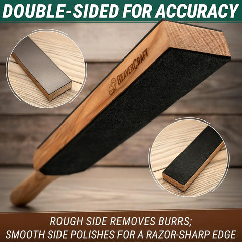 Two Sided Leather Knife Strop Kit With Stropping Compound For Woodcarving Tools And Chisels, 14 Inch Razor Sharp Honing Strop Block, Pro Grade Knife Sharpening Kit For Beginners And Pros