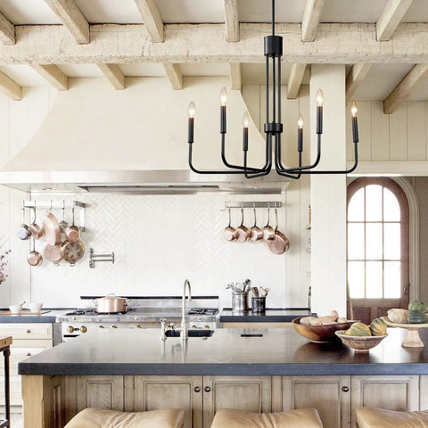 Black 6 Light Chandelier For Dining Room Dope Modern Farmhouse Industrial Candlestick Ceiling Hanging Light Fixture Over Table